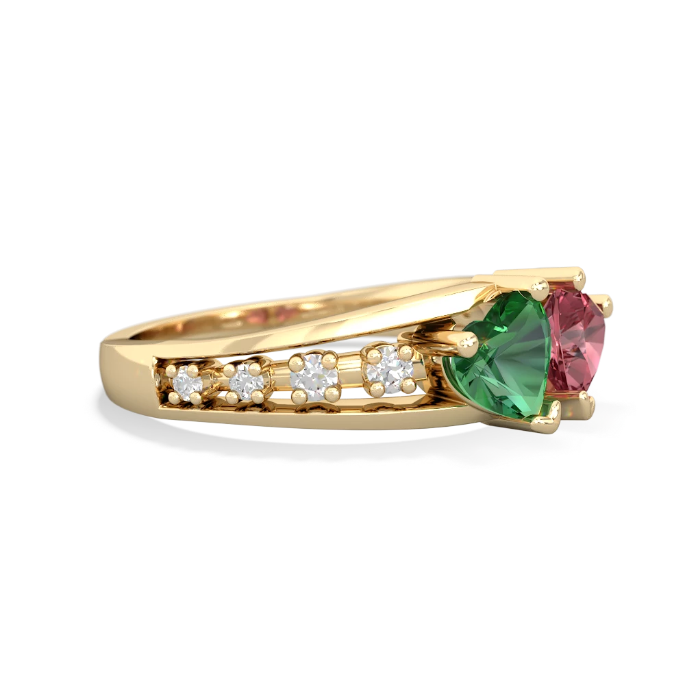 Lab Emerald Heart To Heart 14K Yellow Gold ring R3342