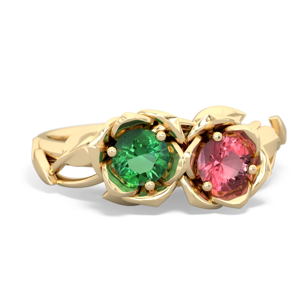 Lab Emerald Rose Garden 14K Yellow Gold ring R5510