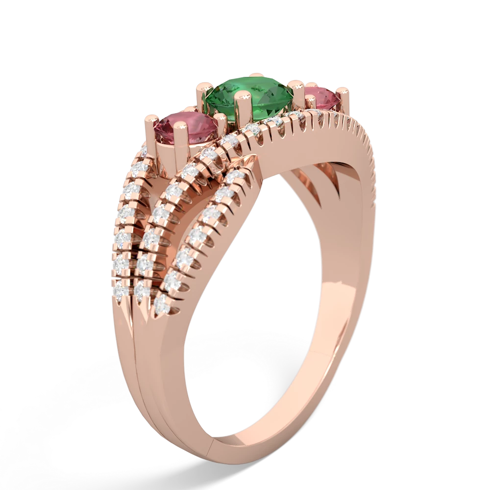 Lab Emerald Three Stone Aurora 14K Rose Gold ring R3080