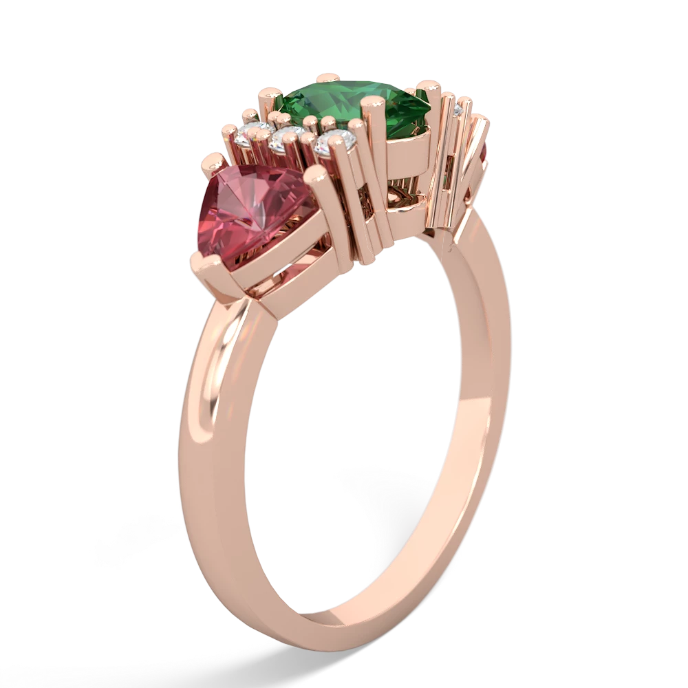 Lab Emerald Antique Style Three Stone 14K Rose Gold ring R2186