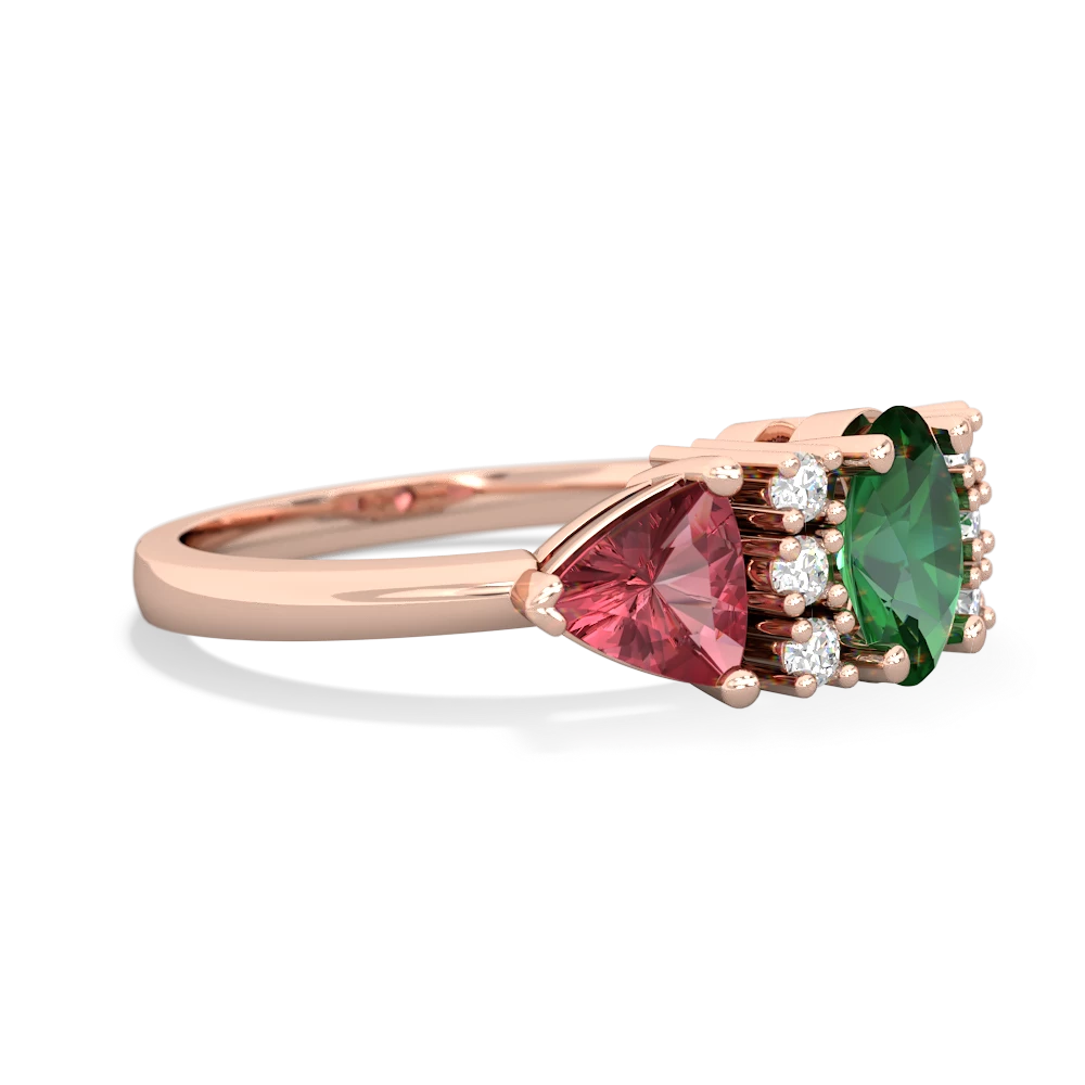 Lab Emerald Antique Style Three Stone 14K Rose Gold ring R2186