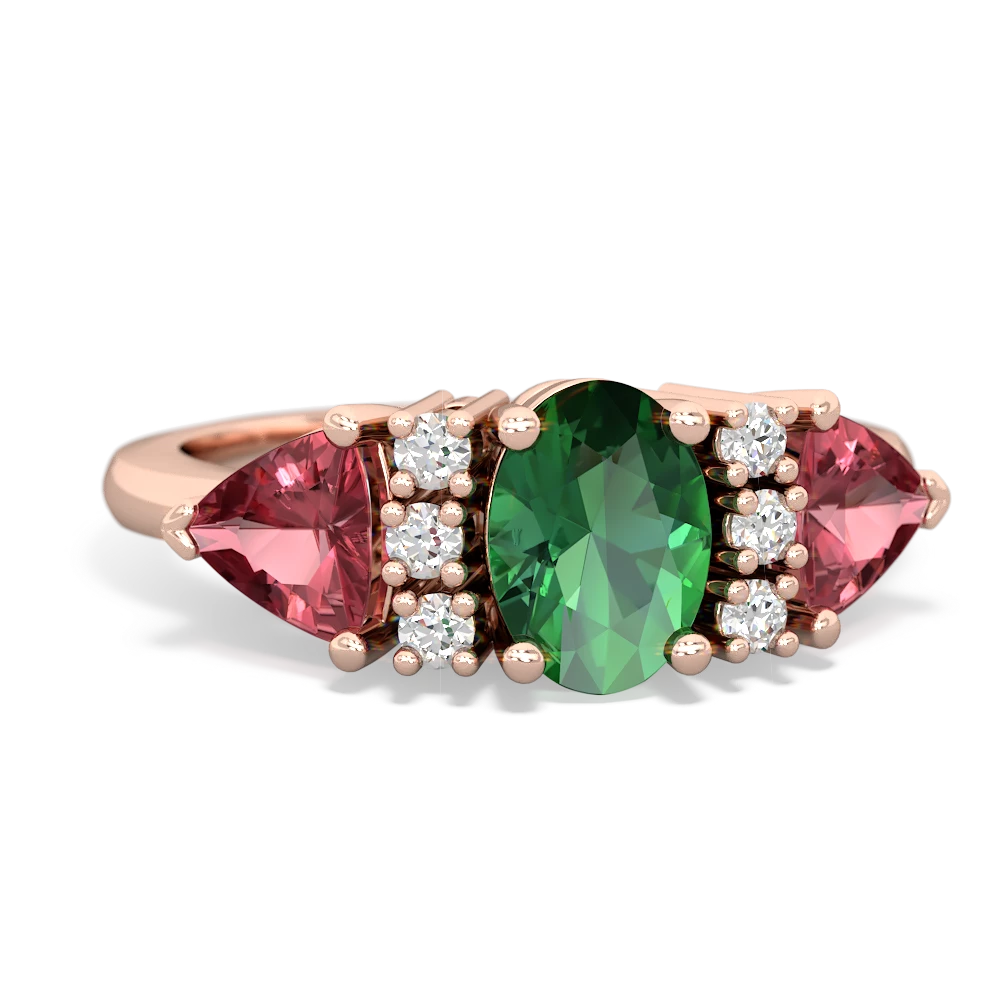 Lab Emerald Antique Style Three Stone 14K Rose Gold ring R2186