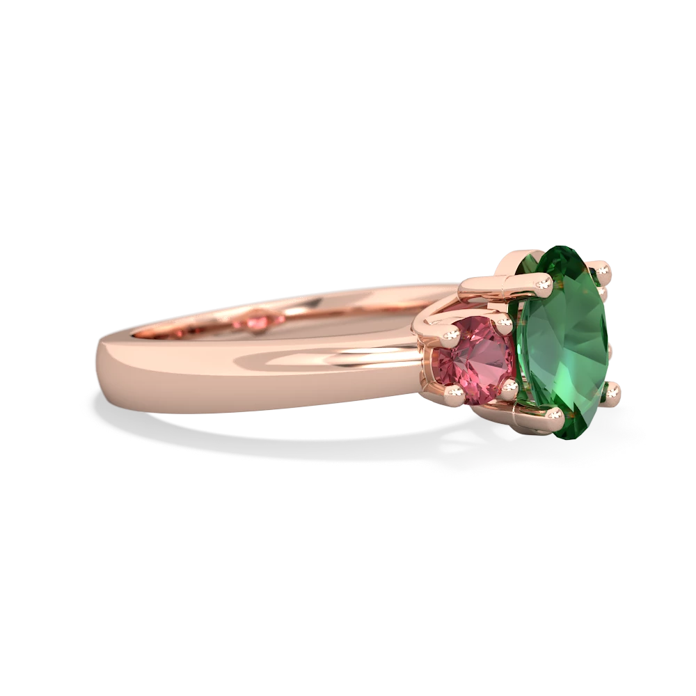 Lab Emerald Three Stone Oval Trellis 14K Rose Gold ring R4024