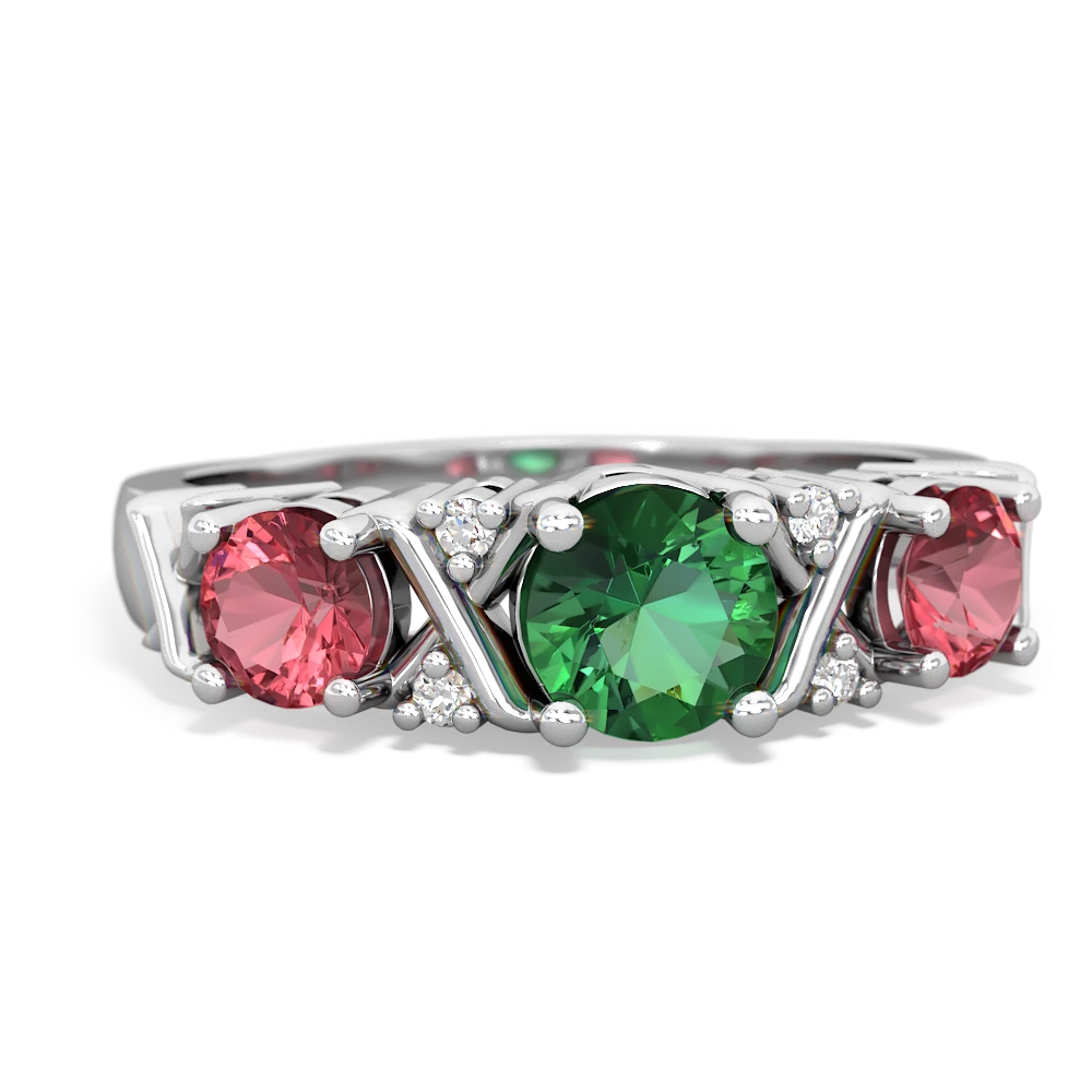 Lab Emerald Hugs And Kisses 14K White Gold ring R5016