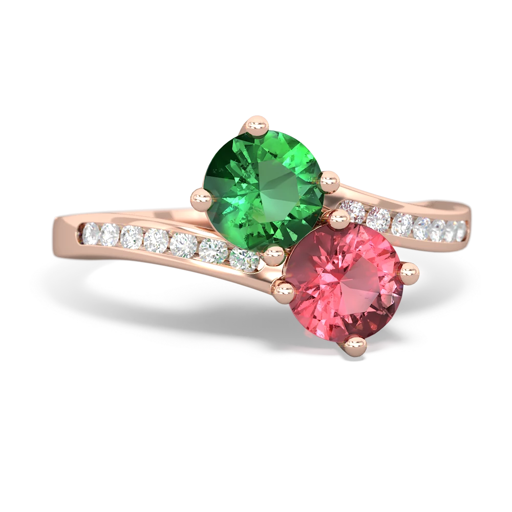 Lab Emerald Channel Set Two Stone 14K Rose Gold ring R5303