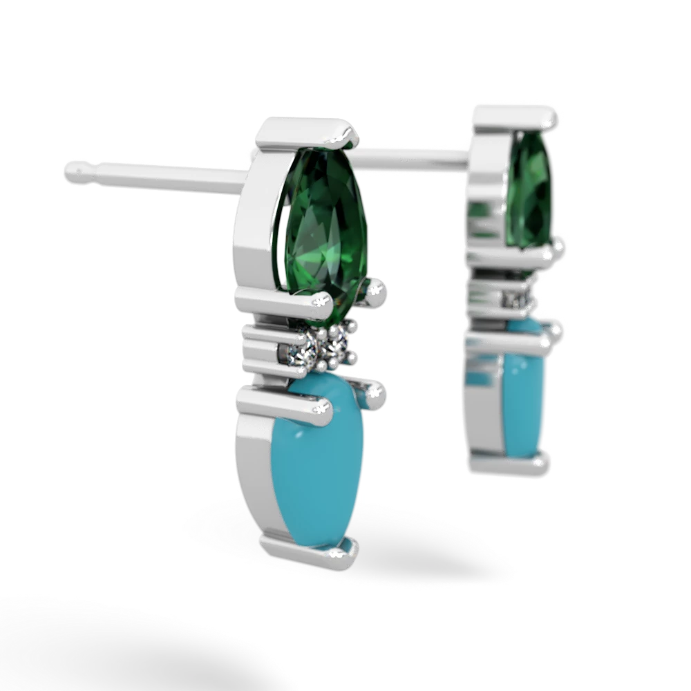 Lab Emerald Bowtie Drop 14K White Gold earrings E0865