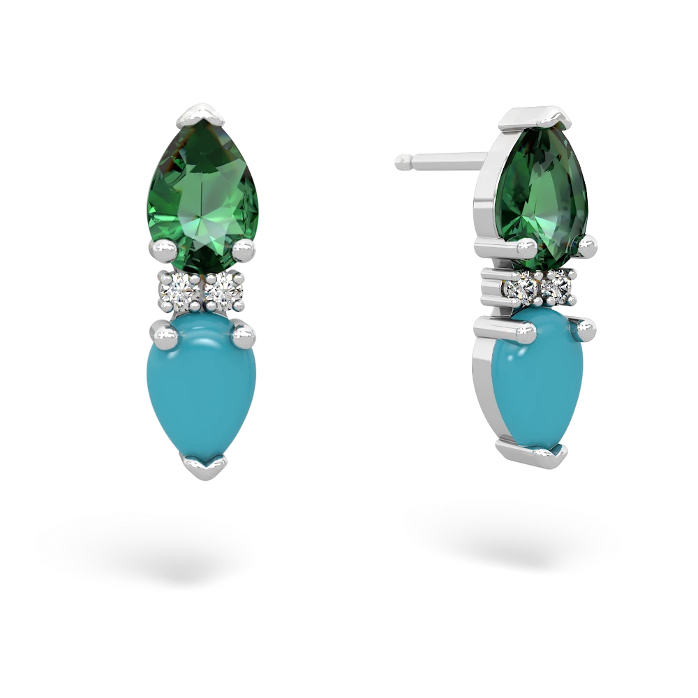 Lab Emerald Bowtie Drop 14K White Gold earrings E0865