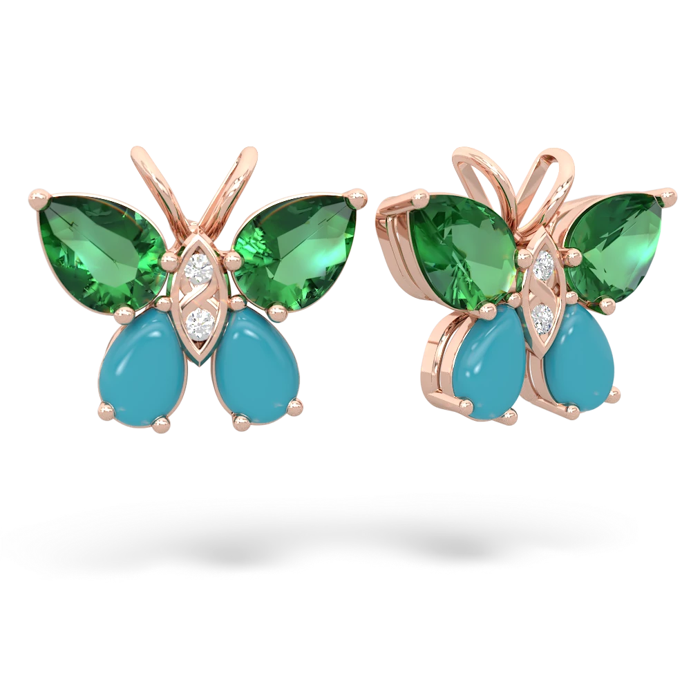 Lab Emerald Butterfly 14K Rose Gold earrings E2215