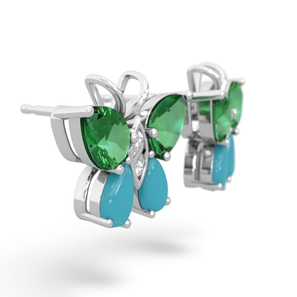 Lab Emerald Butterfly 14K White Gold earrings E2215