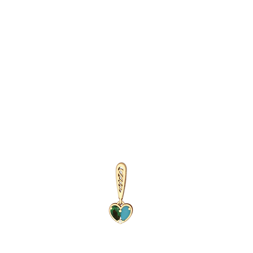 Lab Emerald Filligree Heart 14K Yellow Gold earrings E5070