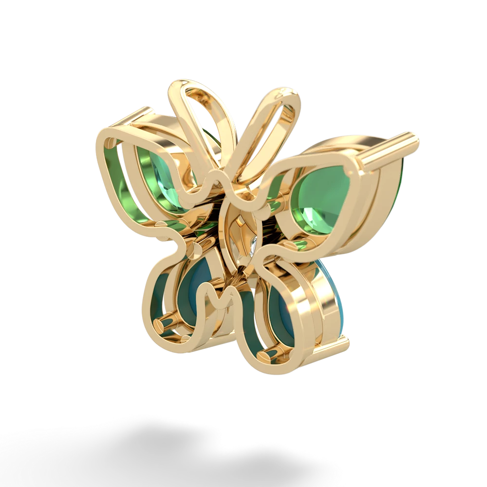 Lab Emerald Butterfly 14K Yellow Gold pendant P2215