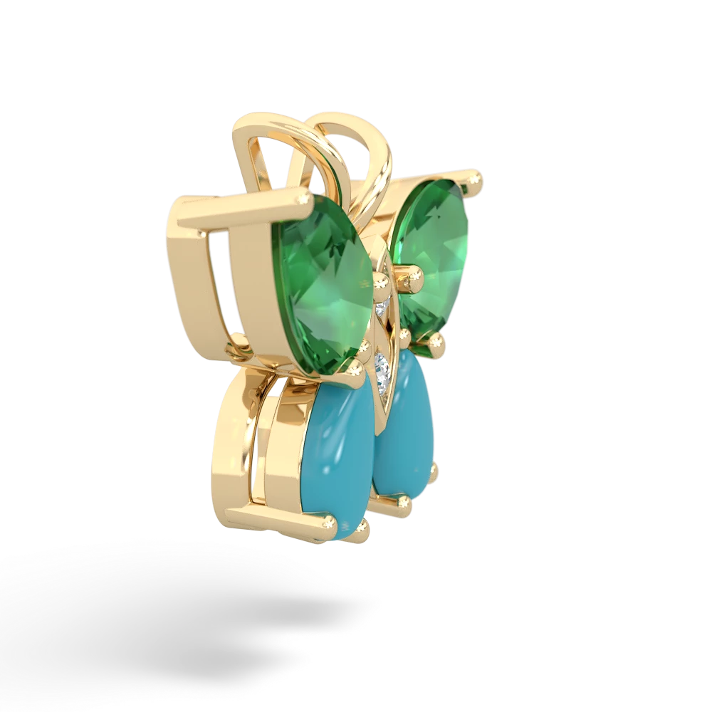 Lab Emerald Butterfly 14K Yellow Gold pendant P2215