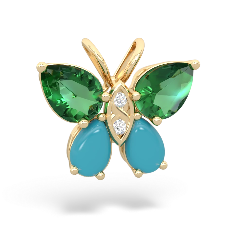 Lab Emerald Butterfly 14K Yellow Gold pendant P2215