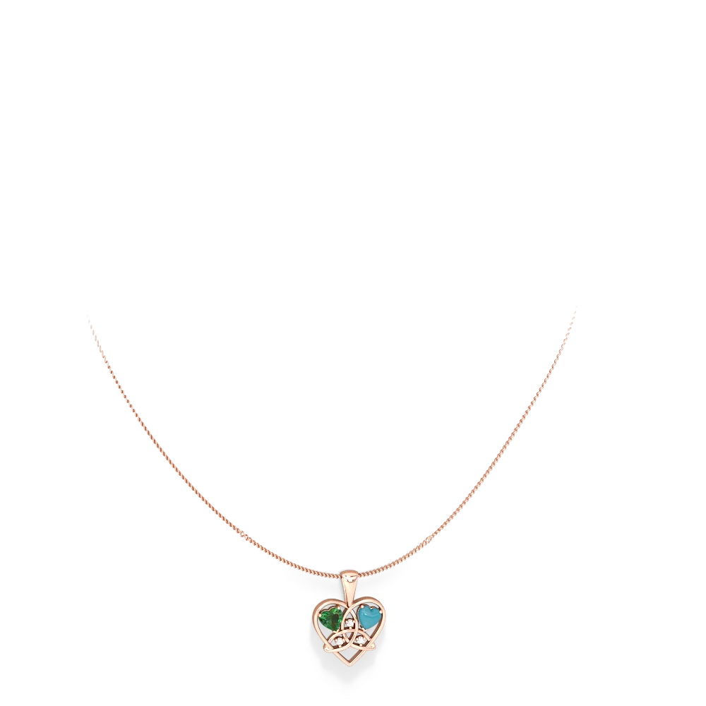 Lab Emerald Celtic Trinity Heart 14K Rose Gold pendant P5331