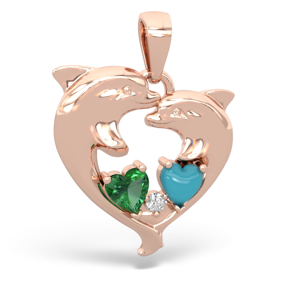 Lab Emerald Dolphin Heart 14K Rose Gold pendant P5820