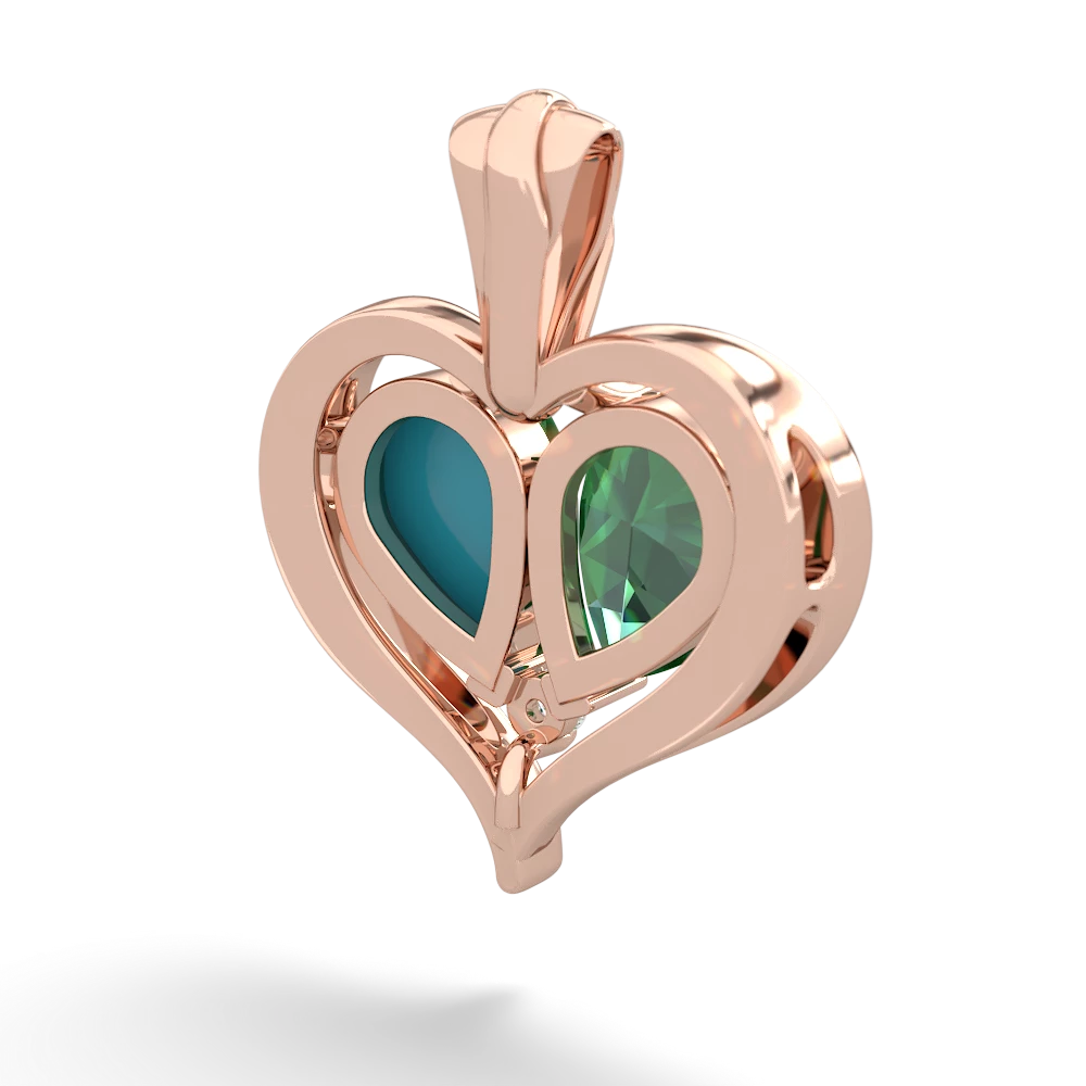 Lab Emerald Two Become One 14K Rose Gold pendant P5330