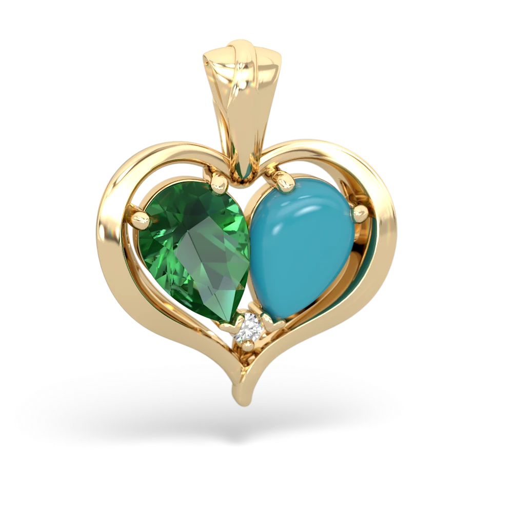 Lab Emerald Two Become One 14K Yellow Gold pendant P5330