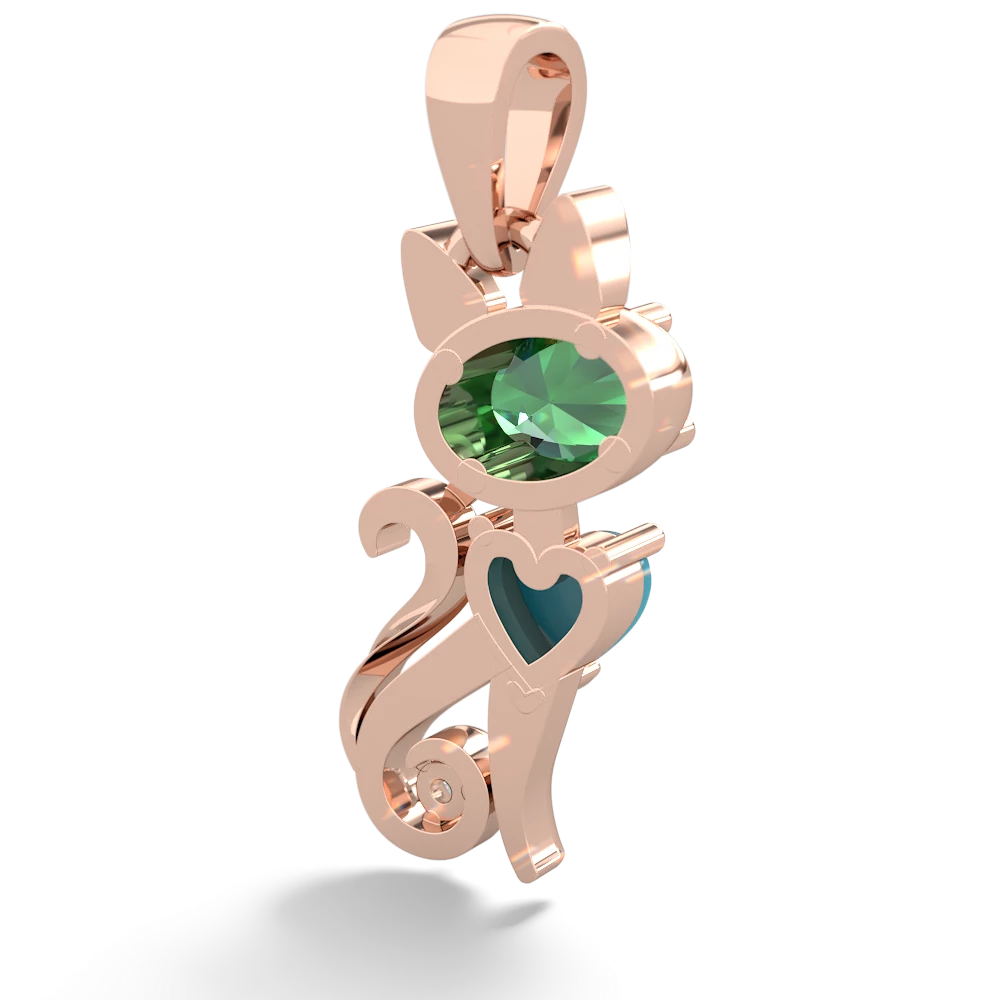 Lab Emerald Kitten 14K Rose Gold pendant P5780