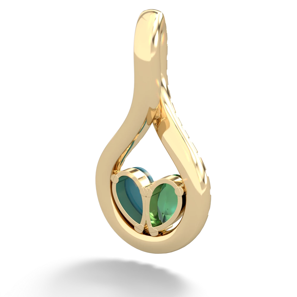 Lab Emerald Pave Twist 'One Heart' 14K Yellow Gold pendant P5360