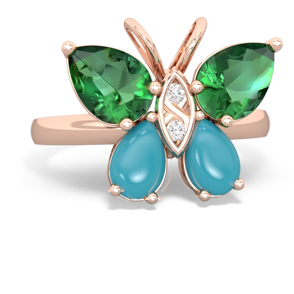 Lab Emerald Butterfly 14K Rose Gold ring R2215