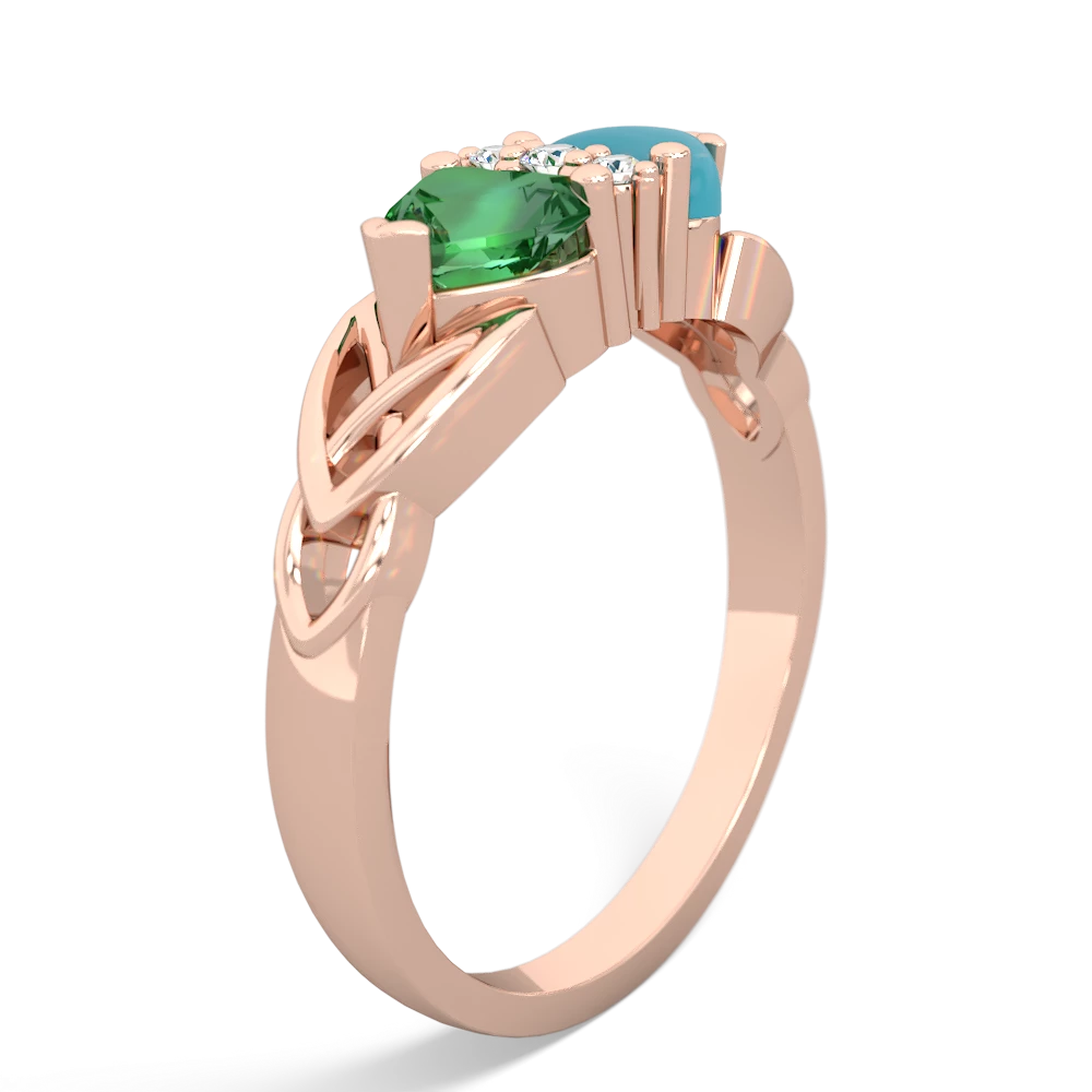 Lab Emerald Celtic Knot Double Heart 14K Rose Gold ring R5040