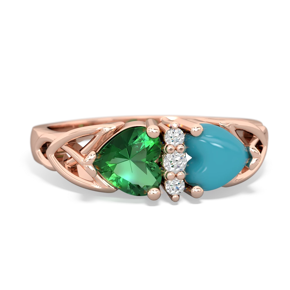 Lab Emerald Celtic Knot Double Heart 14K Rose Gold ring R5040