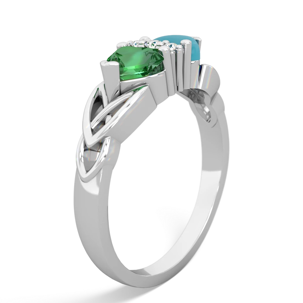 Lab Emerald Celtic Knot Double Heart 14K White Gold ring R5040