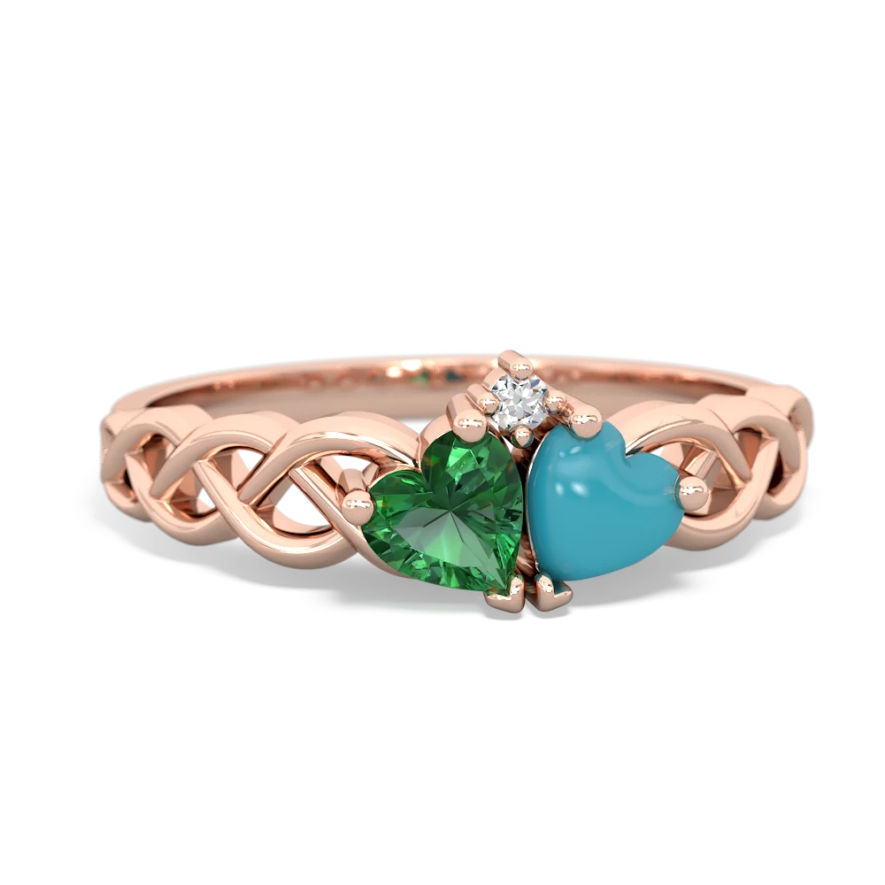 Lab Emerald Heart To Heart Braid 14K Rose Gold ring R5870