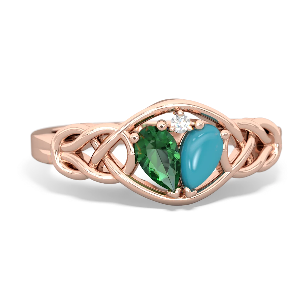 Lab Emerald Celtic Love Knot 14K Rose Gold ring R5420