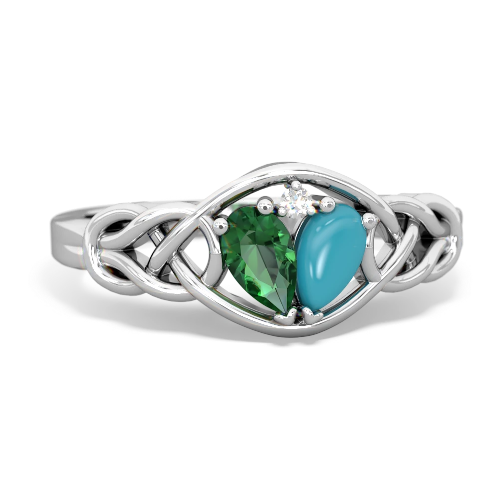 Lab Emerald Celtic Love Knot 14K White Gold ring R5420