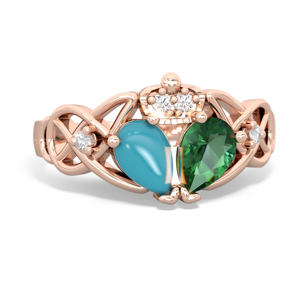 Lab Emerald 'One Heart' Celtic Knot Claddagh 14K Rose Gold ring R5322