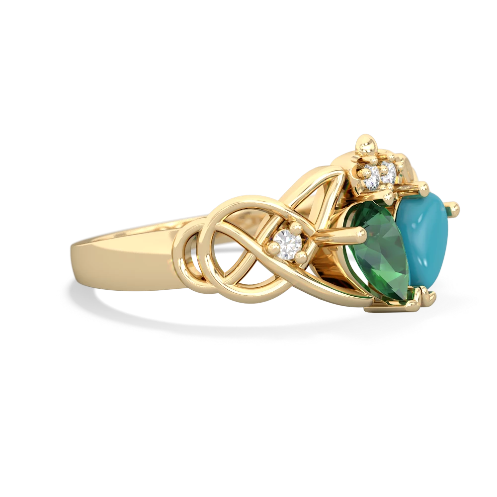 Lab Emerald 'One Heart' Celtic Knot Claddagh 14K Yellow Gold ring R5322