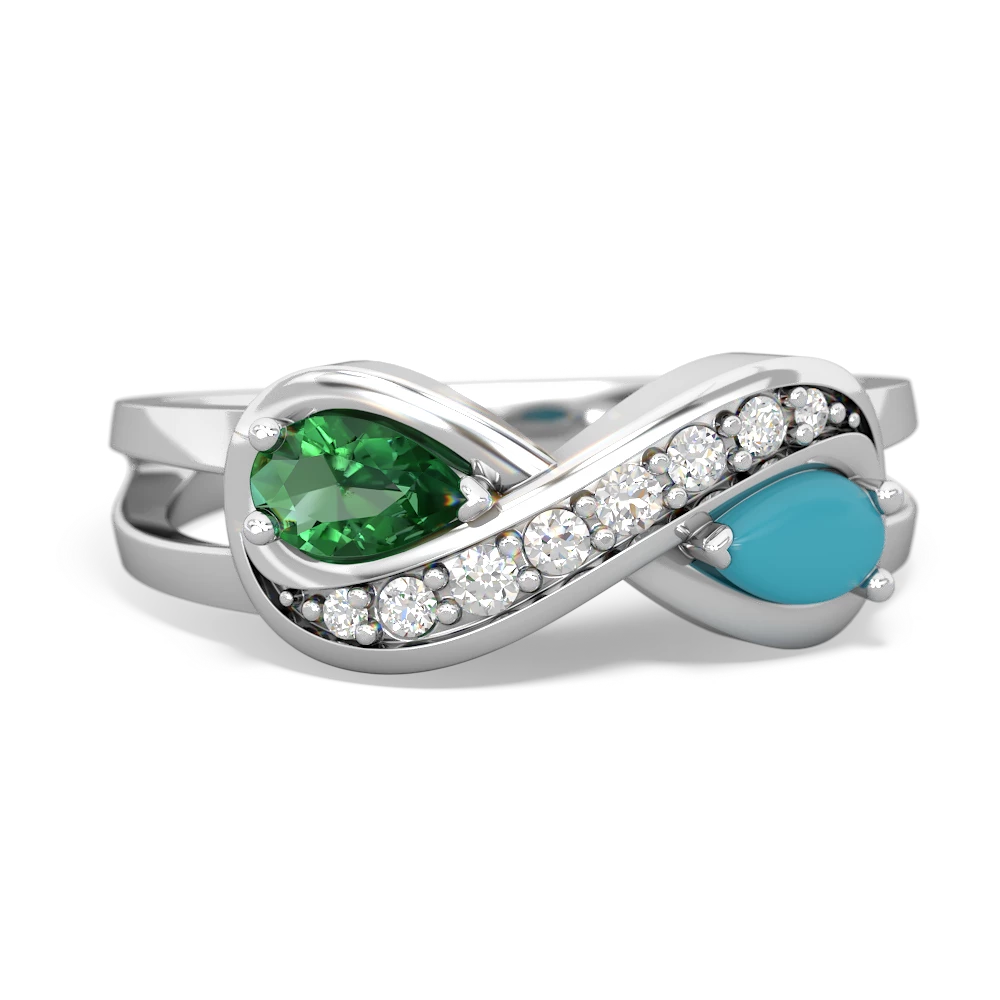 Lab Emerald Diamond Infinity 14K White Gold ring R5390