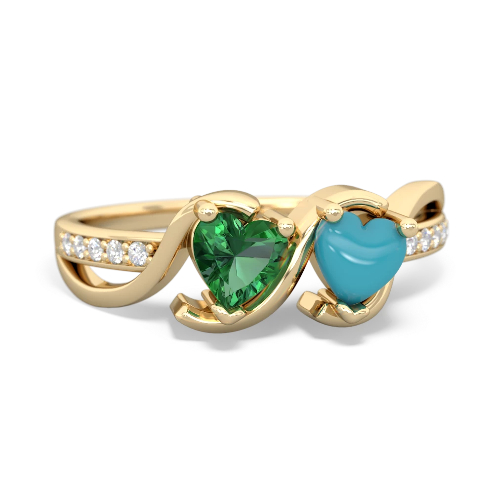 Lab Emerald Side By Side 14K Yellow Gold ring R3090