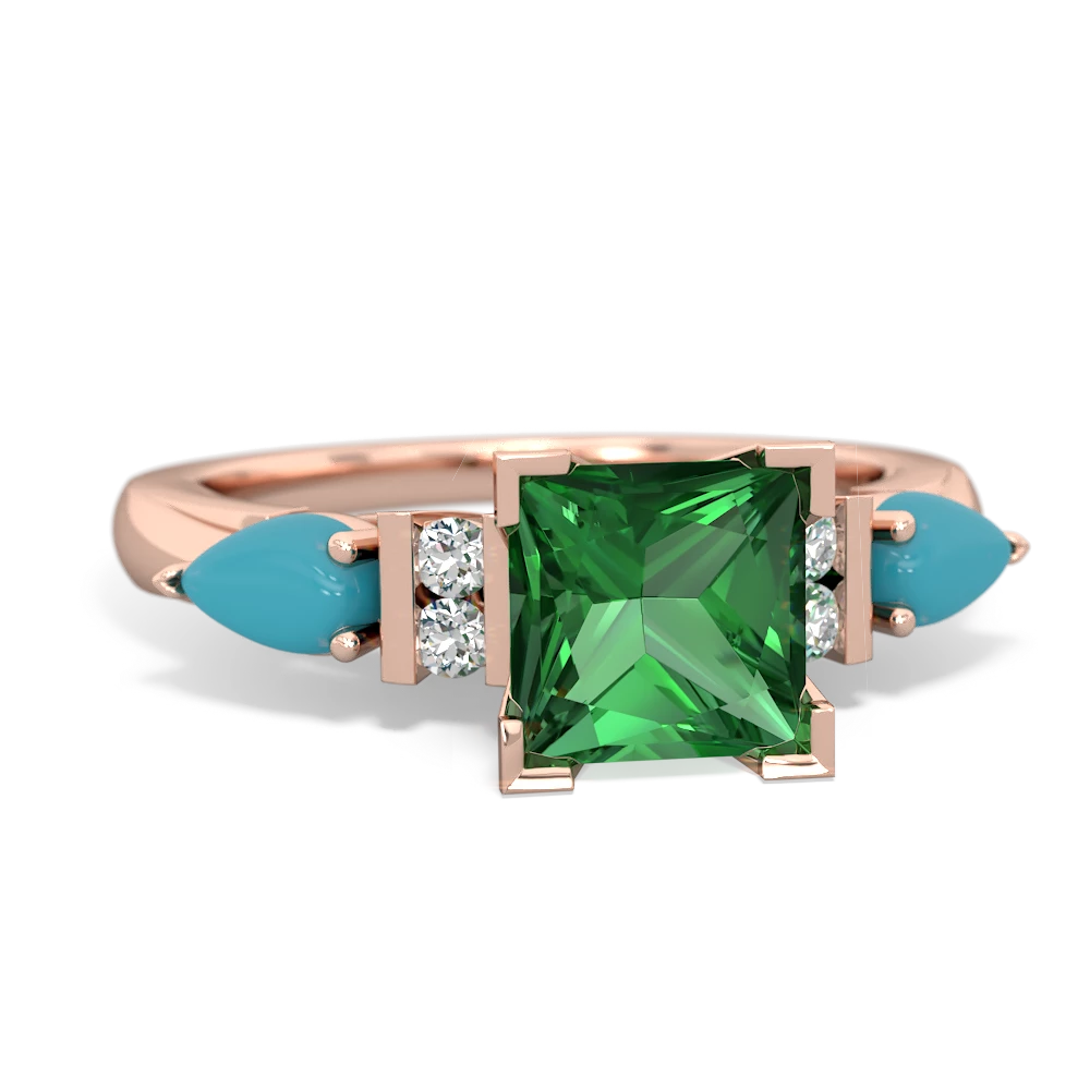 Lab Emerald 6Mm Princess Eternal Embrace Engagement 14K Rose Gold ring C2002