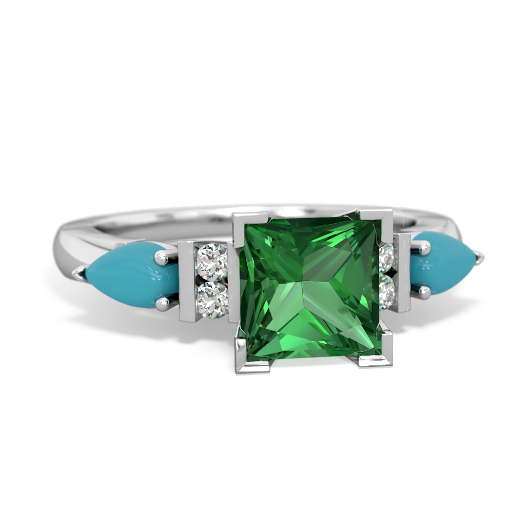 Lab Emerald 6Mm Princess Eternal Embrace Engagement 14K White Gold ring C2002