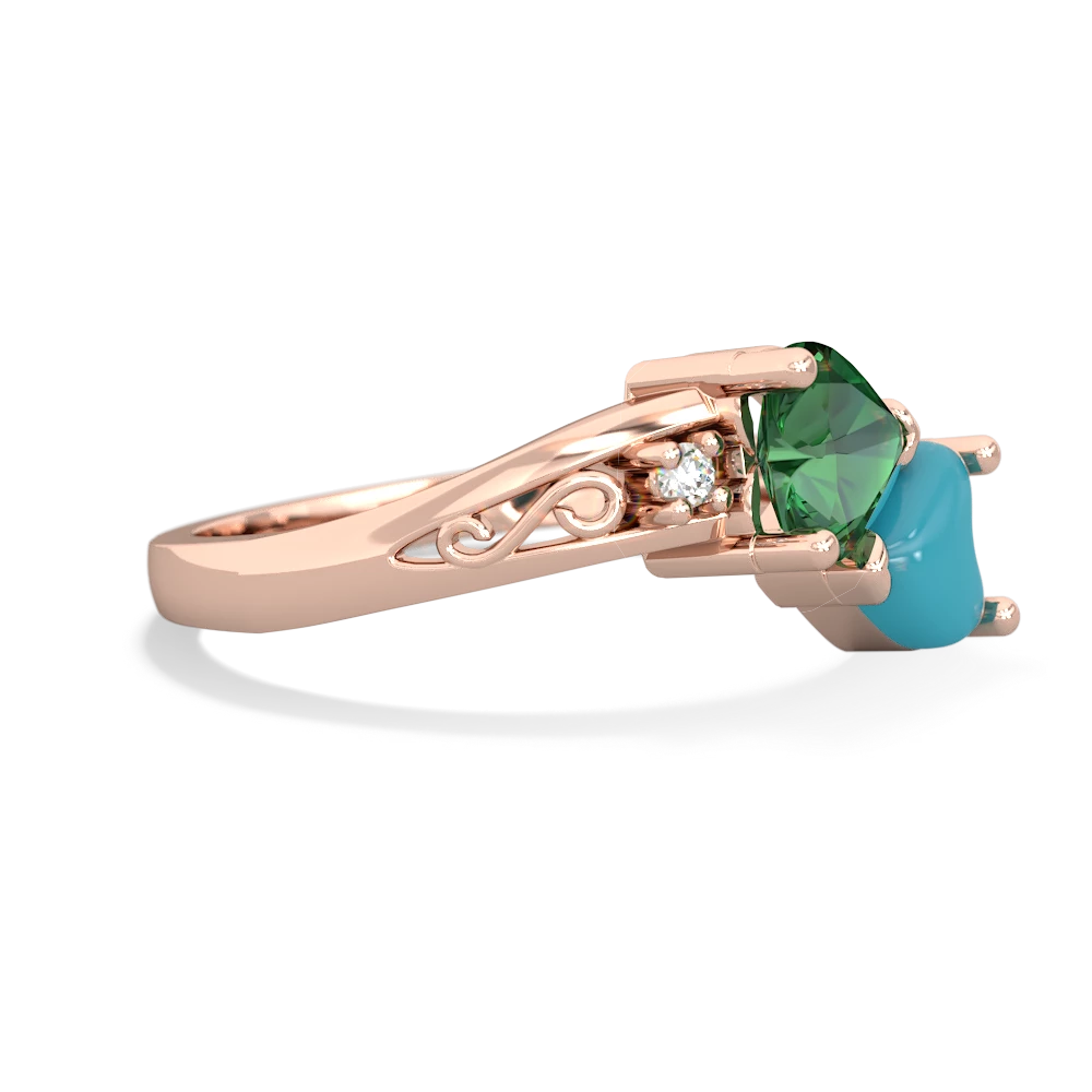 Lab Emerald Snuggling Hearts 14K Rose Gold ring R2178