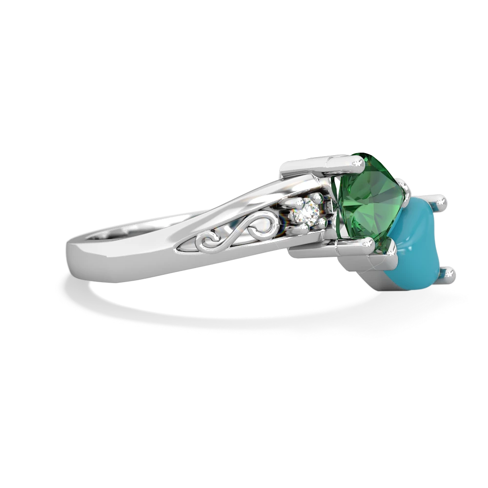 Lab Emerald Snuggling Hearts 14K White Gold ring R2178