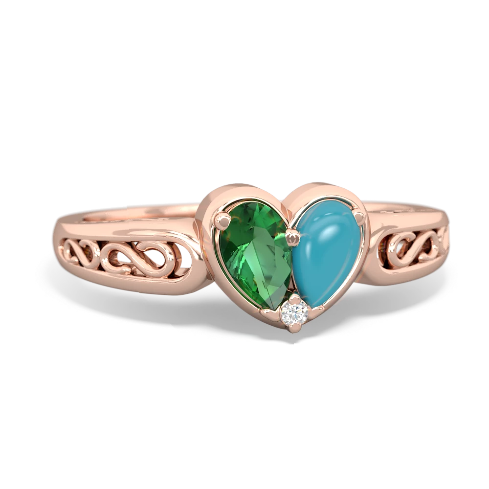 Lab Emerald Filligree 'One Heart' 14K Rose Gold ring R5070