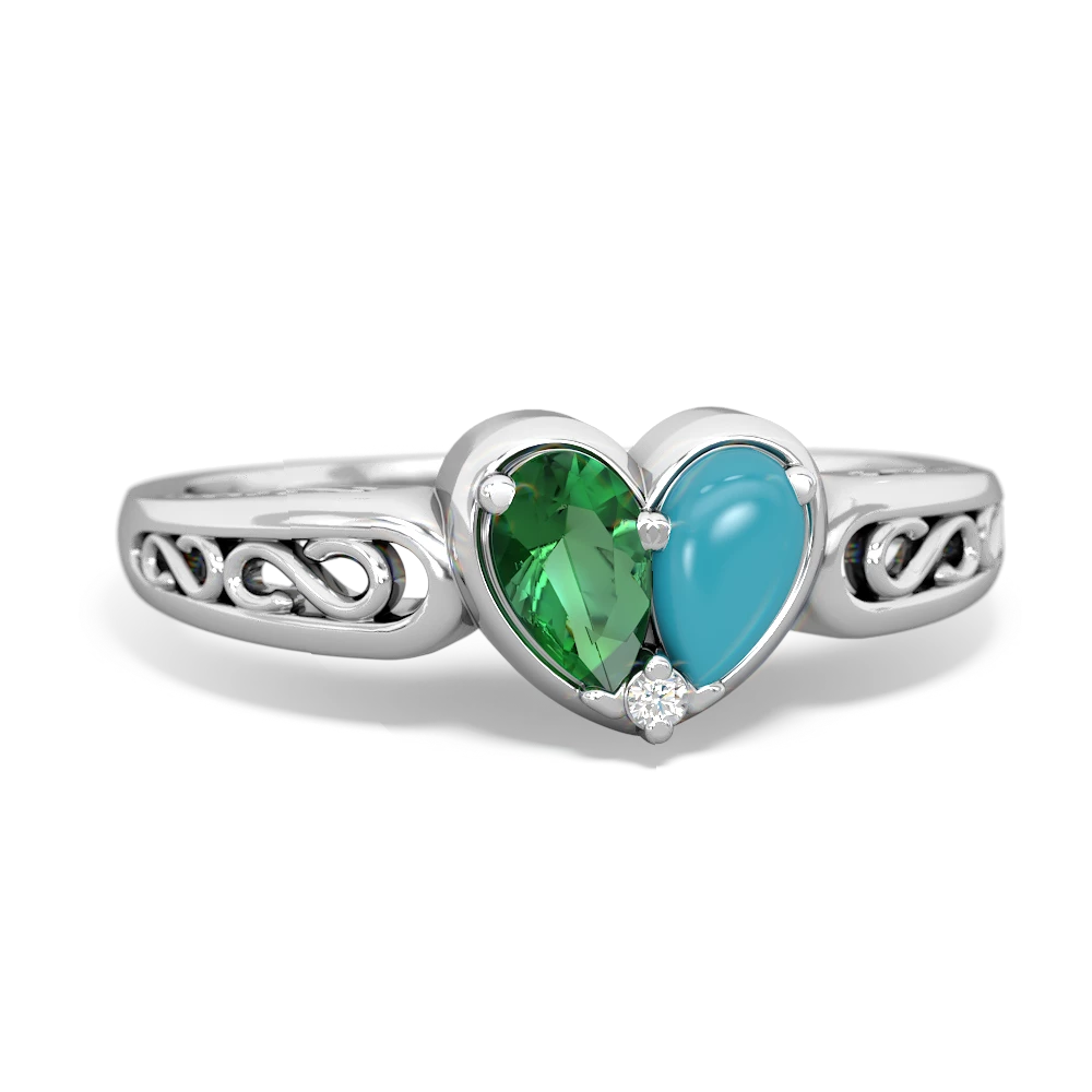 Lab Emerald Filligree 'One Heart' 14K White Gold ring R5070