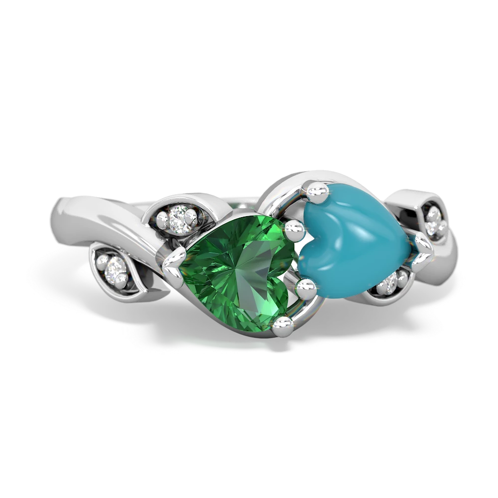 Lab Emerald Floral Elegance 14K White Gold ring R5790