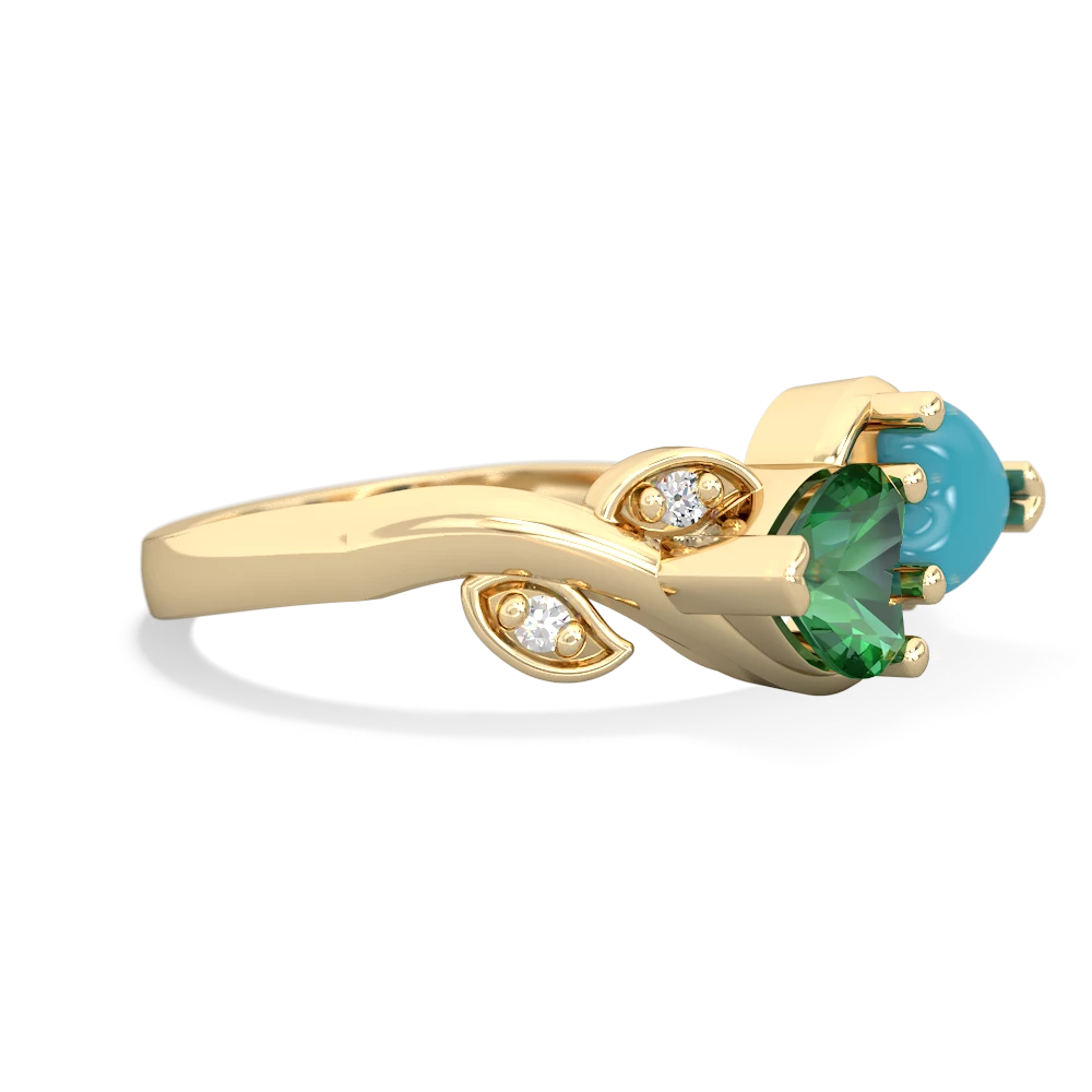 Lab Emerald Floral Elegance 14K Yellow Gold ring R5790