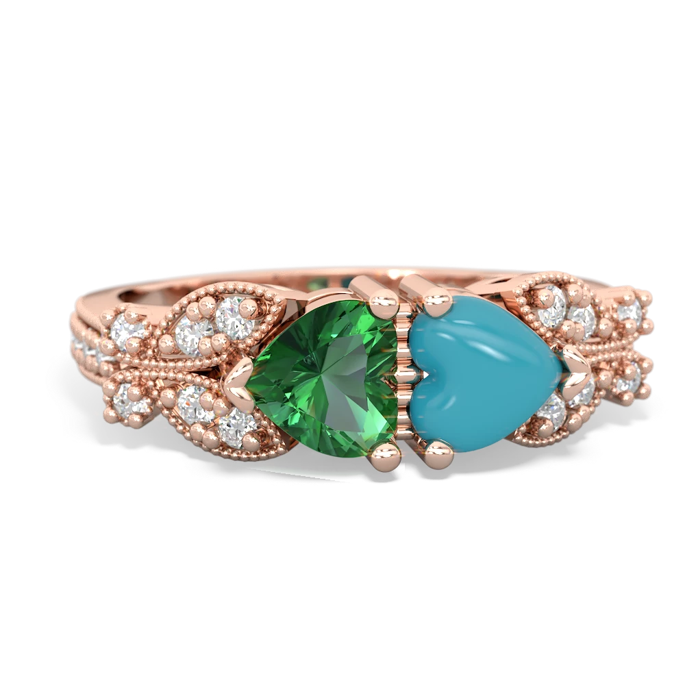 Lab Emerald Diamond Butterflies 14K Rose Gold ring R5601