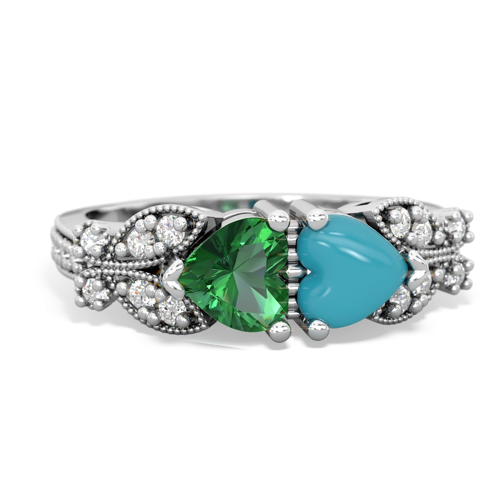 Lab Emerald Diamond Butterflies 14K White Gold ring R5601