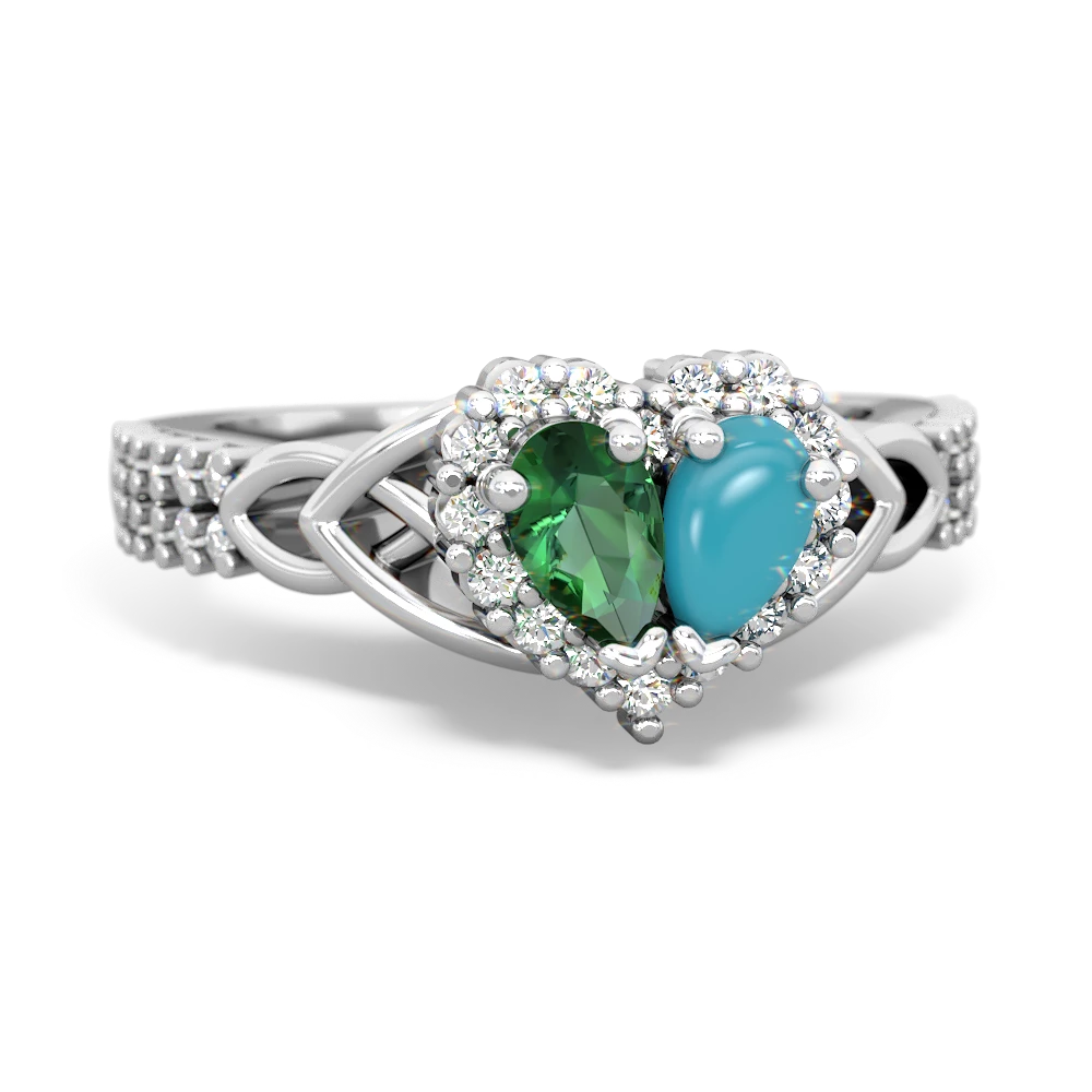 Lab Emerald Celtic Knot Two Hearts As One 14K White Gold ring R2644HRT