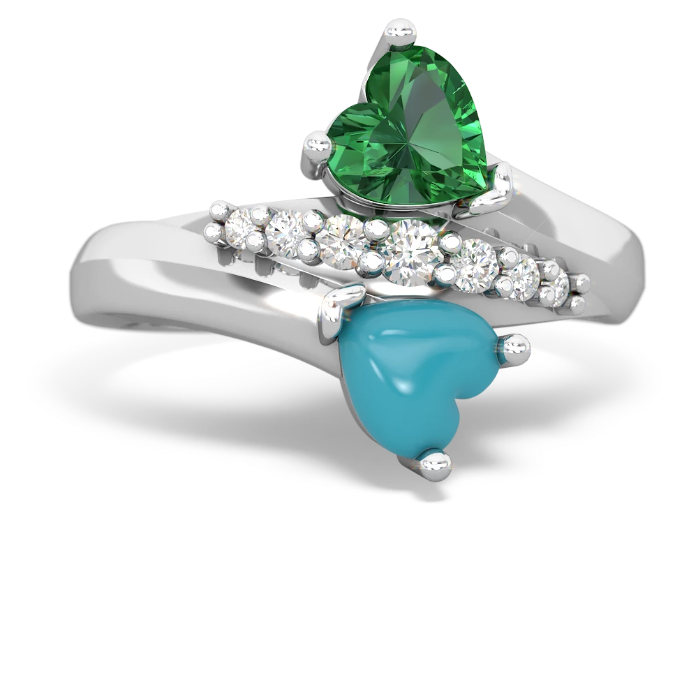 Lab Emerald Heart To Heart 14K White Gold ring R2064