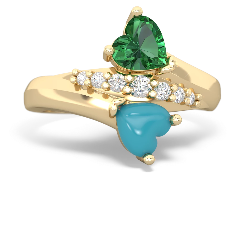 Lab Emerald Heart To Heart 14K Yellow Gold ring R2064