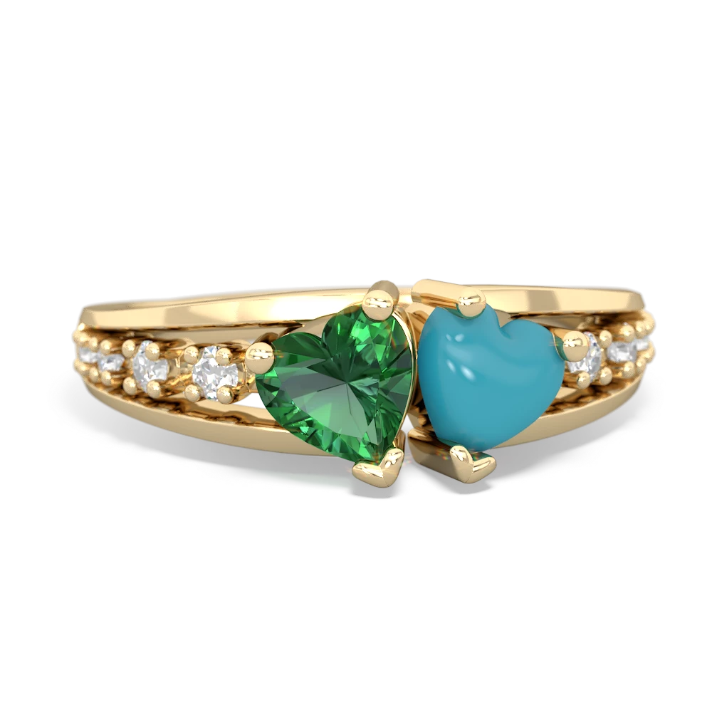 Lab Emerald Heart To Heart 14K Yellow Gold ring R3342