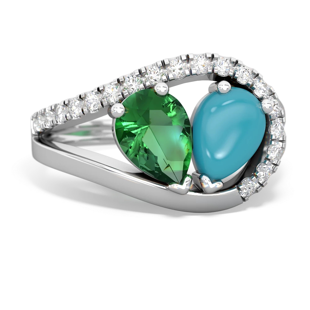 Lab Emerald Nestled Heart Keepsake 14K White Gold ring R5650