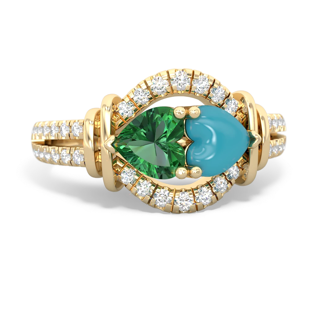 Lab Emerald Art-Deco Keepsake 14K Yellow Gold ring R5630